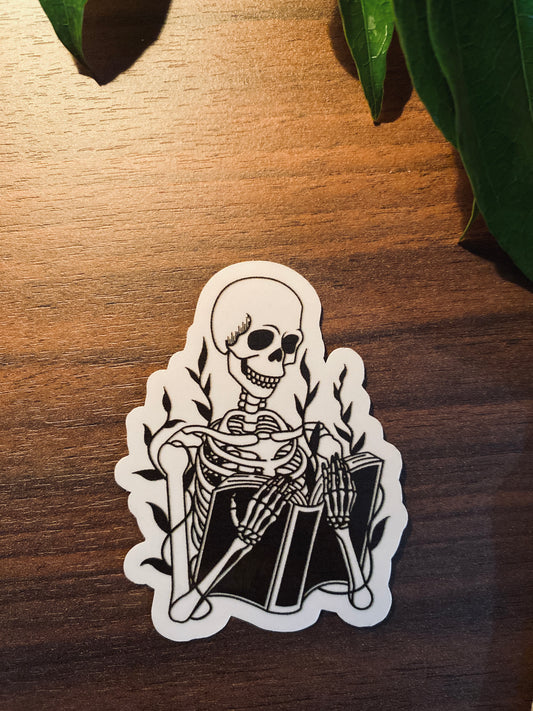Reading Skeleton Sticker